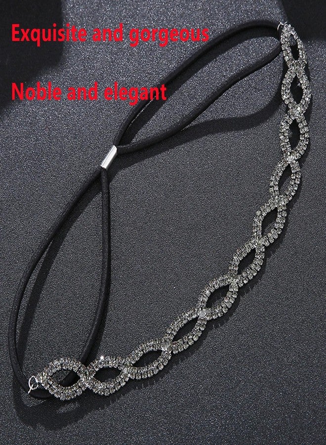 SHUNGXINYI Elastic Rhinestone Headbands Crystal Headband Sparkly Wave Head Chain Crown Alloy Disco Silver Crystal Hair Band Accessories for Wedding Prom First Communion Pageant Women Girl, Silver - Image 5